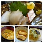 Ogawa - ＊お刺身は「平目（エンガワ含む）・烏賊・鰤の３種類。どれも新鮮で美味しいのです。
                      中でもヒラメは旨みがあり秀逸です。鰤も脂がのり美味しいですよ。