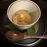 254155155 - 1.ウニ、焼きナス、鱧の骨から取ったお出汁の煮凝り。