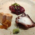 すしやのたい悟 - 鮟肝奈良漬け、ニタリ鯨漬け、蛸の塩茹で