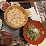 おひつごはん四六時中 - 料理写真:イタヤ貝バター醤油おひつご飯大盛り　冷蕎麦セット