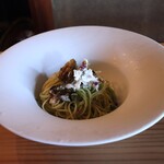 さじこよみ - 2種のきゅうりのパスタ　焼鮎　紫蘇の花