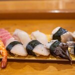 光寿司 - 2024.7 握り（中トロ、鱸、ホッキ貝、車海老、平貝、鳥貝）