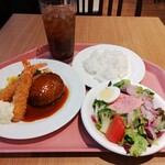 ロイヤルキャフェテリア - ハンバーグ＆エビフライ、ザーサラダ