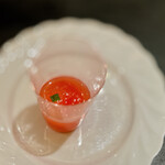 銀座 大石 - スイカのシャーベット。 これも北島亭へのオマージュですかね。 バジルの切片がすごく香って素晴らしいアクセントになっています。