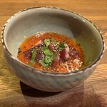 モダンスパイス 虹の仏 - ひっさげマグロ　鴨の生ハム　クリームチーズ　徳光スイカのガスパチョ　（普通サイズ）