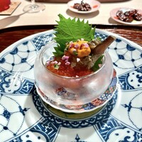 銀座嘉禅 - ①渡り蟹、雲丹、いくらの紹興酒漬け
