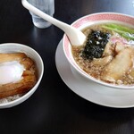 幸楽苑 - 背油中華そば590円麺かため薬味抜き、チャーシュー丼セット300円