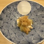 串揚げ タケナカ - ナッツ入りアイスと桃コンフォート、桃紅茶のシャーベット