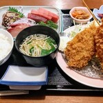 お食事処 大原 - 刺身３点､海老①､アジ①定セット＋帆立①♪