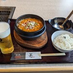 焼肉ヘルシーダイニングCOSARI 元 - ビール、スンドゥブ、ライス（小）