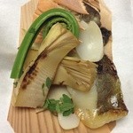 旅亭半水廬 - 焼物：馬頭鯛西京焼・団扇海老・筍木の芽焼・こごみ