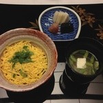 旅亭半水廬 - 御食事：山菜蒸寿司・合せ味噌仕立の留椀・香の物