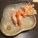 鮨菜 和喜智 - 北海縞海老　レモン胡椒　牡丹海老の煎餅