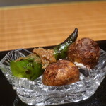 日本料理 幸庵 - 小芋の腐乳詰め 万願寺唐辛子焼き