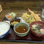 味亭花の家 - 特大エビ天定食