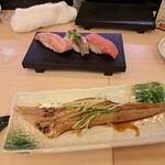 すしざんまい匠 - 大きな穴子、大トロ、カマトロ、いわしの握り寿司です。