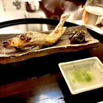 樋口 - 蓼酢は鮎と絡むよう、粥でといています。茄子の黒胡麻和えもいいですね♫