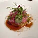 レストラン ヴァリエ - 日本海 鮪 あおさのり 蜂蜜 黒酢 ひまわりオイル