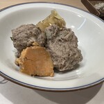 うを徳 - 厚岸の鰯のつみれと鱧とごぼうの勝手に煮こごりと余市のあん肝