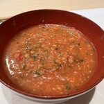 うを徳 - 能登の岩もずくとそうめん南瓜と西瓜と10種類の野菜のガスパチョをがけ