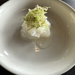 middle - アオリイカのお造りを自家製山椒オイルで