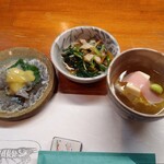 魚虎千両 - お通し3種不明円