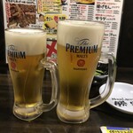 大分からあげと鉄板焼 帯屋町応援団 勝男 - 生中とメガ