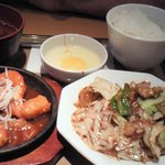 やよい軒 - ホイコーローと海老チリの定食