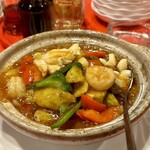 双龍居 池田町本店 - 新メニュー、「海鮮XO醤茄子煲」