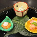 桜田 - うるいの白和え、帆立と独活の梅肉和え、