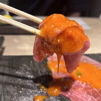 炭火和牛焼肉もうもう亭 広小路店 - 和牛ミスジの大利ユッケ