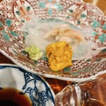 日本料理 五感 - おこぜと紫ウニ　胃袋　トラフグの肝