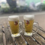 たこやき・お好み焼　すーさん - テラス席でビールです(笑)