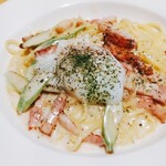 aqua - 温玉カルボナーラ　もちもちして美味しかった