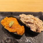 のん太鮨 一丁目一番地 - 2024年の単品｢うに軍艦、シーチキン軍艦｣