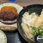 人力うどん - スタミナ メンチカツうどんセット＋えび天　1380円