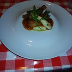 OSTERIA NAKANO - 豚スペアリブのトマト煮込み　骨の部分もスプーンで肉がこ削げ落ちます　先にパンを゙食べてしまって、トマトの煮込みをこそげ取れなかった（笑）下のマッシュポテトも美味しかったです