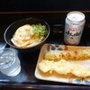 來家 - ぶっかけうどん（冷）、ちくわ天、筍天、スーパードライ