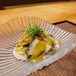 まとい 銀座 - 鮑の肝ソース麺。贅沢過ぎる冷たい麺。むちゃくちゃ鮑の味が濃い。肝ソース濃厚。