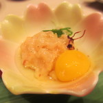 香家 - 赤座海老の塩ユッケ　うずらと韓国海苔添え