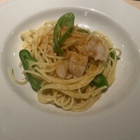 イル カルディナーレ 銀座本店 - 万願寺唐辛子とホタテのスパゲッティ　カラスミのアクセント