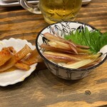 本まぐろ大船団 - ミョウガポン酢(199円税別)と台湾メンマ(9円税別)