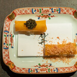 Ji-Cube - ヤングコーンの春巻き、 金華ハム、 キャビア