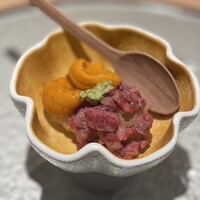 恵比寿 鮨 一 - 雲丹と和牛のユッケ