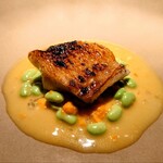 Metis - 北海道網走産釣りキンキ　炭焼き　雲丹　枝豆　吟醸酒粕　塩ベルガモット