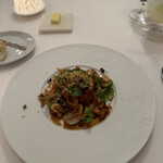 ラ・トゥーエル - 9.リードヴォー、ジュドヴォーのソースコード、ジロール茸、タマネギ、桜海老、芽キャベツ。