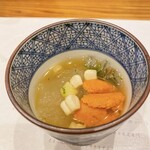 蕎麦割烹  倉田 - 礼文島馬糞海胆、徳島産天然スッポンの煮凝り、秋田県三種町産潤菜(じゅんさい)