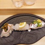 鮨と地酒 じょっぱり - かわはぎ，ひらめ，こはだ