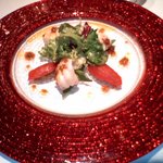 銀座 レカン - ラングスティ－ヌと茄子とトマトのコンフィサラダ仕立て　クミンの香り