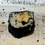 鮨 西崎 - ■あん肝巻き
      これも、西崎さんお得意のあん肝巻き。
      薬味とのバランスが絶妙で、毎回の楽しみの一つです♪